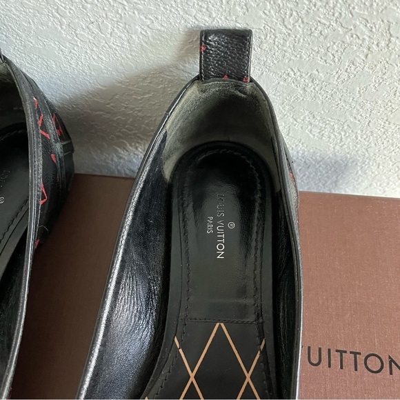 LOUIS VUITTON sz 36.5 6.5 INFRAROUGE Ballet Flats Black Red Monogram Canvas - Picture 5 of 16
